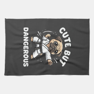 Cute But Dangerous Pug Dog Karate Kitchen Towel