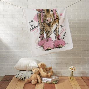 Cute But Fabulous Baby Cow with Pink Bows Blanket