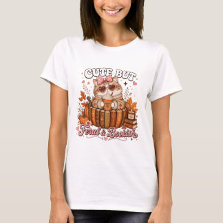 Cute But Feral And Bookish Cat Fall Pumpkin Spice T-Shirt