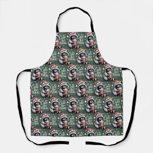 Cute But Feral Christmas Raccoon Funny Animal Apron