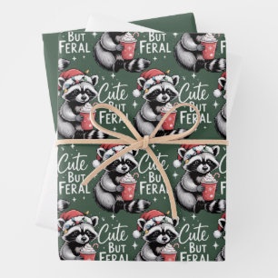 Cute But Feral Christmas Raccoon Funny Animal Wrapping Paper Sheets