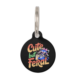Cute But Feral Funny Adorable Raccoon Retro Vacay Pet ID Tag