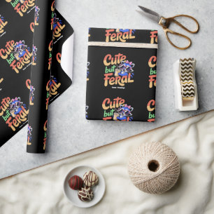 Cute But Feral Funny Adorable Raccoon Retro Vacay Wrapping Paper