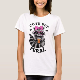 Cute But Feral Funny Colorful Racoon Wi T-Shirt