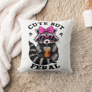 Cute But Feral Funny Colorful Racoon With Sunglass Throw Pillow