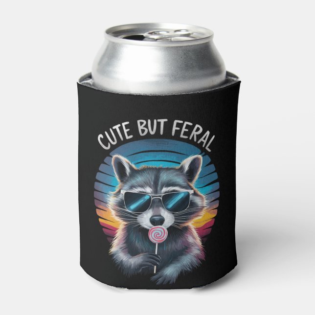 Cute But Feral Funny Raccoon Can Cooler (Can Front)