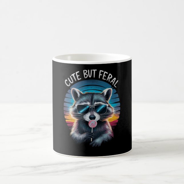 Cute But Feral Funny Raccoon Coffee Mug (Center)