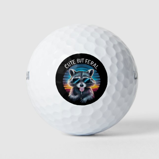 Cute But Feral Funny Raccoon Golf Balls (Front)