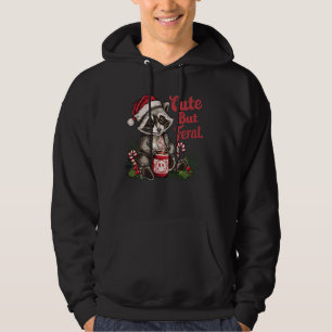 Cute But Feral Funny Raccoon Hot Cocoa Christmas X Hoodie