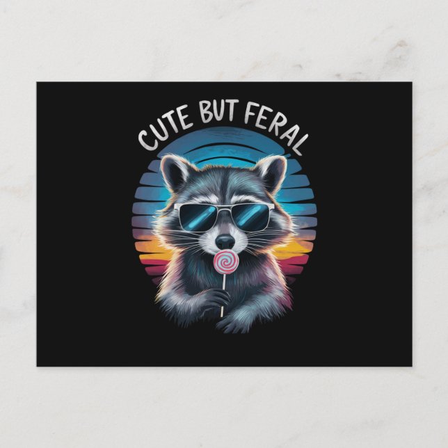 Cute But Feral Funny Raccoon Postcard (Front)