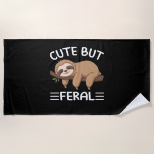 cute but feral funny sloth for animal lover men wo beach towel
