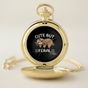 cute but feral funny sloth for animal lover men wo pocket watch