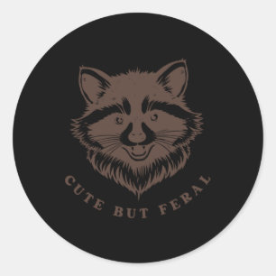 Cute But Feral Raccoon Brown Vintage Classic Round Sticker