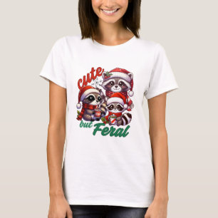 Cute But Feral Raccoon Christmas T-Shirt