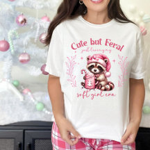 Cute but Feral Raccoon Girl Pink Christmas