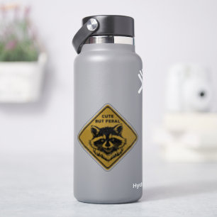 Cute But Feral Raccoon Warning Sign Sticker