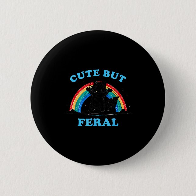 Cute But Feral Raccoon With Rainbow Funny Raccoon  Button (Front)