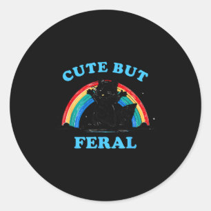 Cute But Feral Raccoon With Rainbow Funny Raccoon  Classic Round Sticker