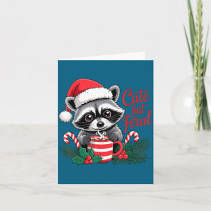 Cute But Feral Raccoon With Santa Hat Xmas Cute Ch Card