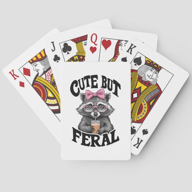 Cute But Feral Racoon With Sunglasses Racoon Poker Cards (Back)