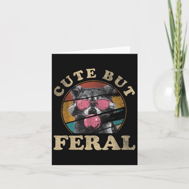 Cute But Feral Toddler Girls Kids _ Raccoon Sungle Card (Front)