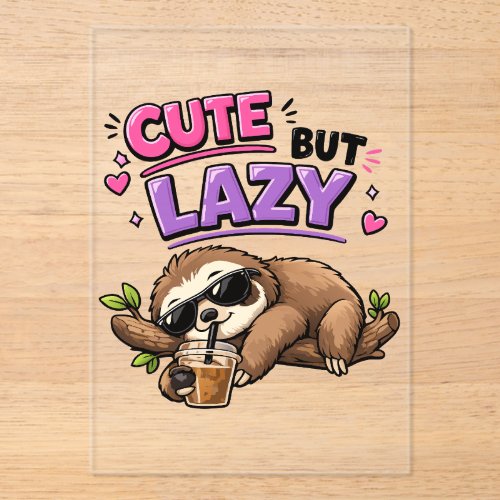 Cute but lazy sloth with iced coffee acrylic invitations
