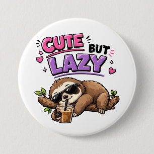 Cute but lazy sloth with iced coffee button