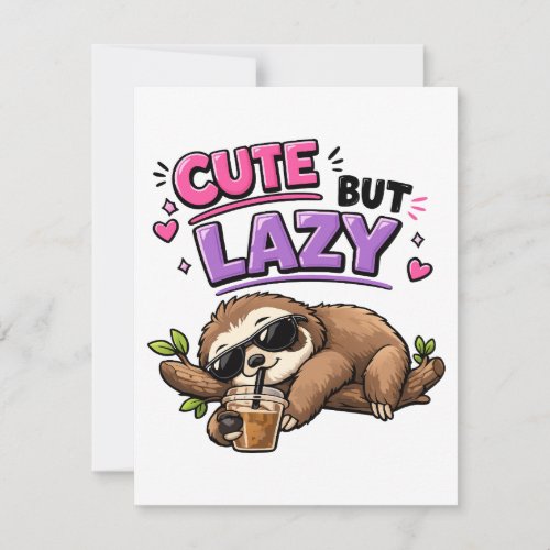 Cute but lazy sloth with iced coffee invitation
