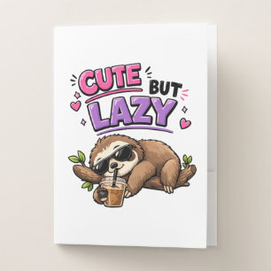 Cute but lazy sloth with iced coffee pocket folder