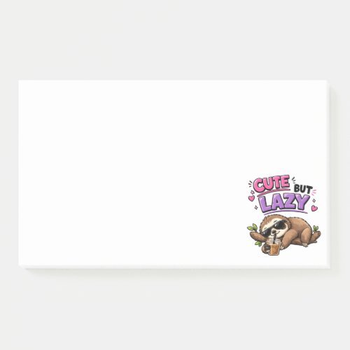 Cute but lazy sloth with iced coffee post-it notes