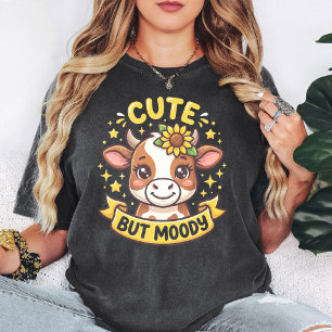 Cute But Moody Cow With Sunflower And Stars T-Shirt