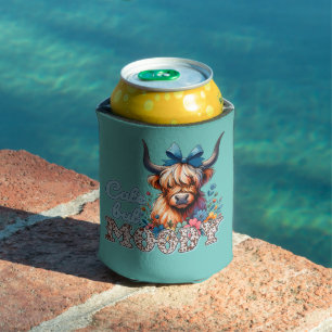 "Cute But Moody" Retro Cow Floral Watercolor Can Cooler