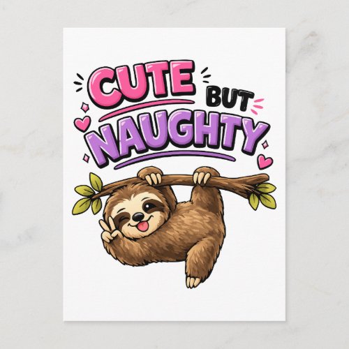 Cute but naughty sloth postcard
