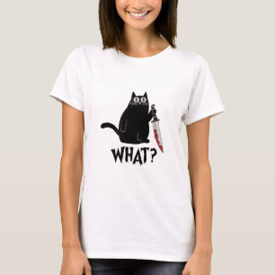Cute But Psycho Funny Dark Black Cat With Knife T-Shirt