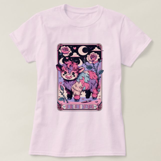 Cute But Pycho Cow Tarot T-Shirt (Design Front)
