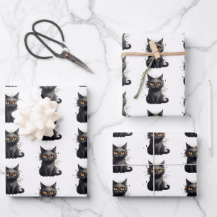 Cute But Scary Black Cat Design Wrapping Paper Sheets