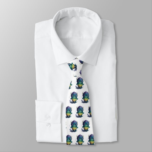 Cute But Scary Cartoon Monster Design Neck Tie (Tied)