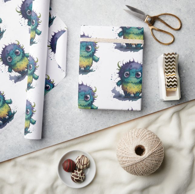 Cute But Scary Cartoon Monster Design Wrapping Paper (Crafts)