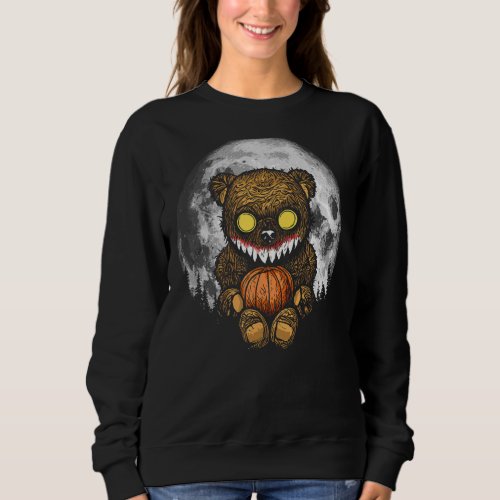 Cute But Scary Horror Zombie Teddy Bear Full Moon  Sweatshirt