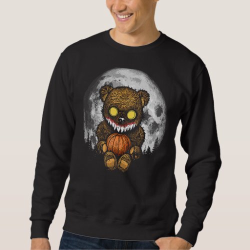 Cute But Scary Horror Zombie Teddy Bear Full Moon  Sweatshirt