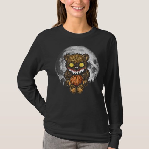 Cute But Scary Horror Zombie Teddy Bear Full Moon  T_Shirt