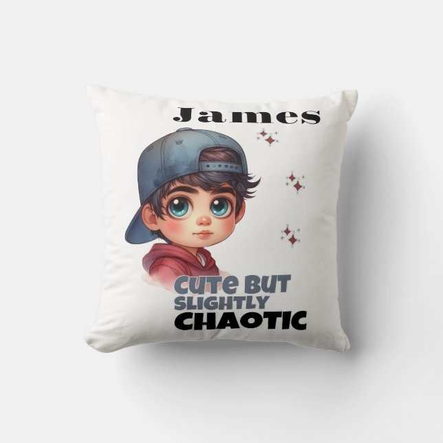 Cute But Slightly Chaotic Boy Throw Pillow (Front)