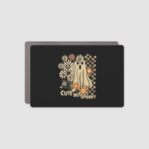 Cute but Spooky Funny Floral Halloween Ghost Check Car Magnet