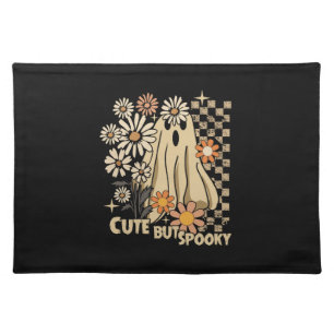 Cute but Spooky Funny Floral Halloween Ghost Check Cloth Placemat