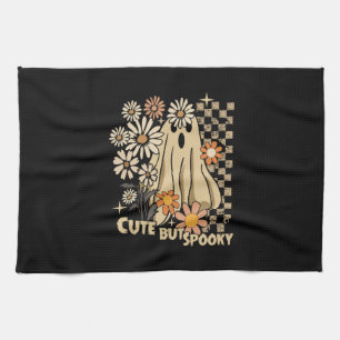 Cute but Spooky Funny Floral Halloween Ghost Check Kitchen Towel