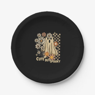 Cute but Spooky Funny Floral Halloween Ghost Check Paper Plates