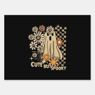 Cute but Spooky Funny Floral Halloween Ghost Check Sign