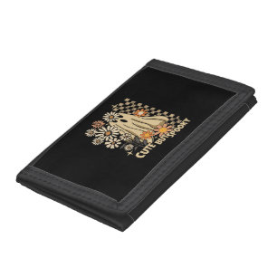 Cute but Spooky Funny Floral Halloween Ghost Check Tri-fold Wallet