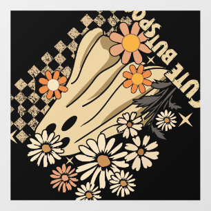 Cute but Spooky Funny Floral Halloween Ghost Check Wall Decal