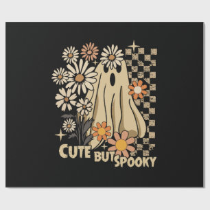 Cute but Spooky Funny Floral Halloween Ghost Check Wrapping Paper